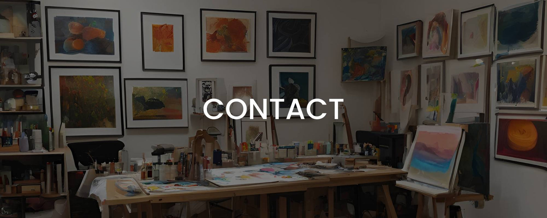 This banner on the Calgary Artists Studio Tour website features a studio in the background and has CONTACT as the text on it.