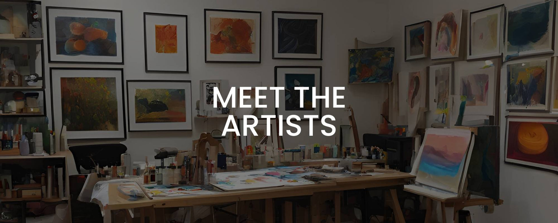 This banner on the Calgary Artists Studio Tour website features a studio in the background and has MEET THE ARTISTS as the text on it.