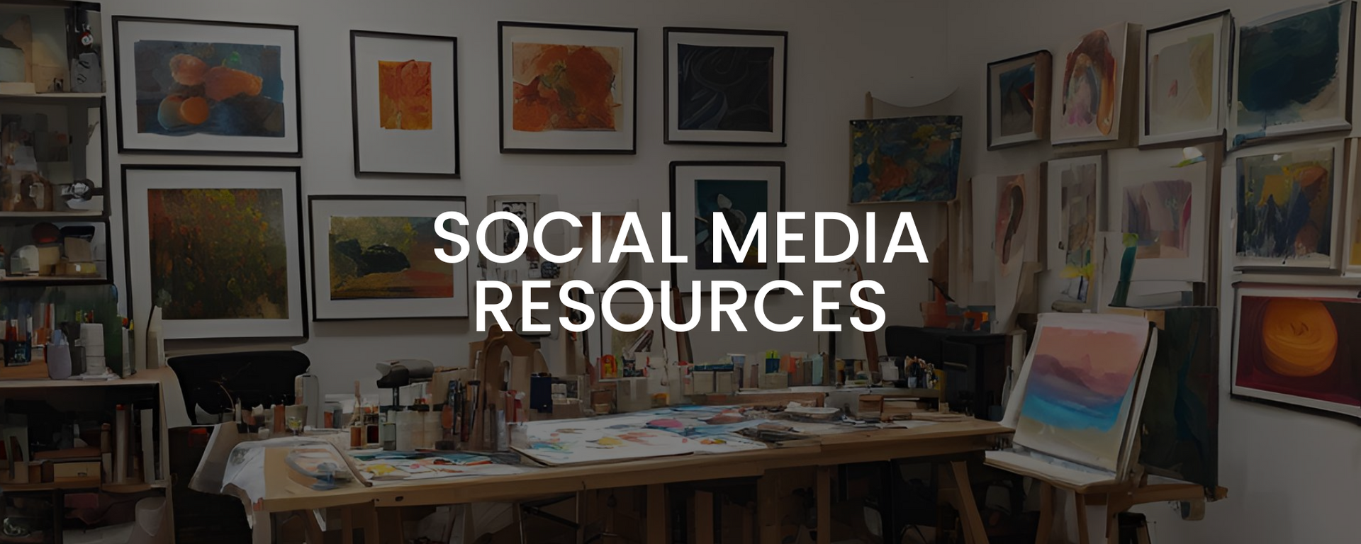 This banner on the Calgary Artists Studio Tour website features a studio in the background and has texts that say Social Media Resources in the center.